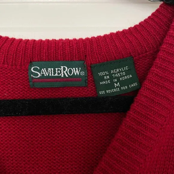 Men's Savile Row Red V Neck Sweater Vest – Classic Knit, Size Medium - Picture 5 of 5